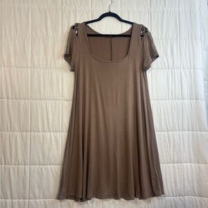 Redo Western Taupe Short Sleeve A-Line Mini Dress